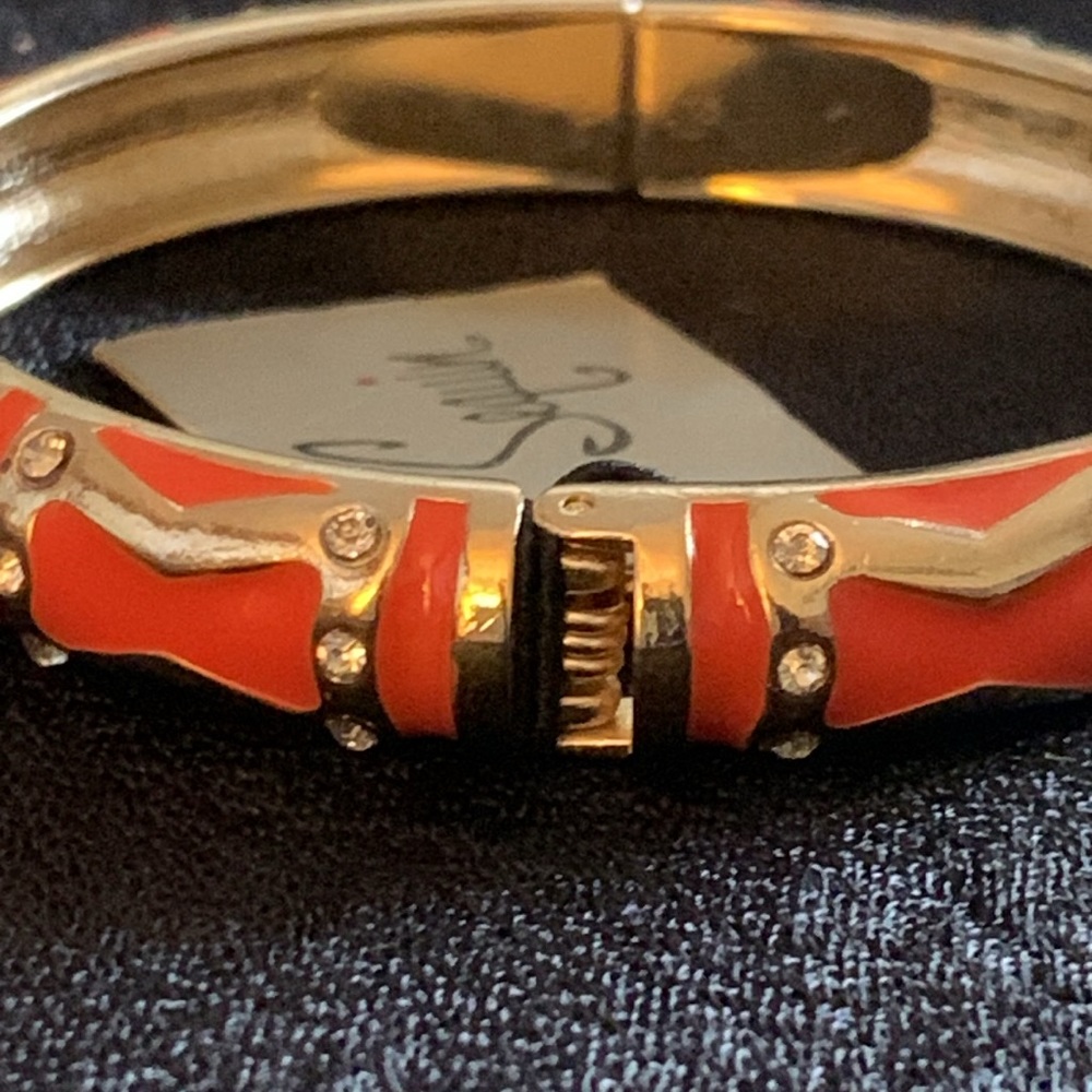 Sequin Orange Enamel and Crystal Hinged Bangle - Picture 8 of 10